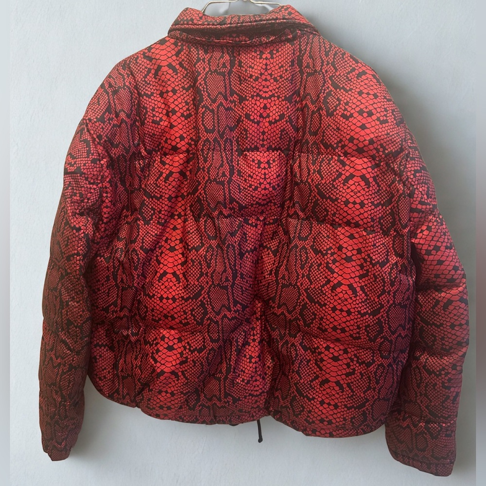 ZARA Women’s Red Snake Skin-Print Puffer Jacket – Size Large Coat - Picture 2 of 6